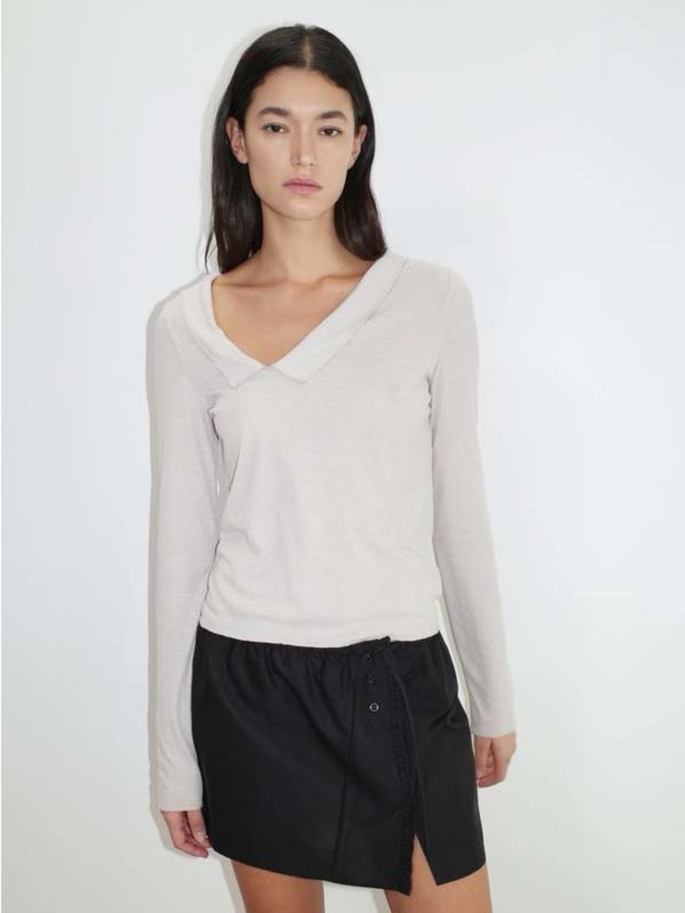 NWT DEIJI STUDIOS Cross Collar Top Shell Ribbed Long Sleeve Thin Lightweight XL